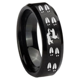 8mm Deer Hunting Tracks Beveled Edges Brush Black Tungsten Men's Promise Rings