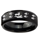 5, 8mm Deer Hunting Tracks Beveled Edge Brush Black Tungsten Men's Promise Rings