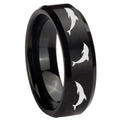 10mm Dolphins Beveled Edges Brush Black Tungsten Carbide Mens Promise Ring
