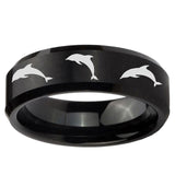5, 8mm Dolphins Beveled Edge Brush Black Tungsten Carbide Mens Ring