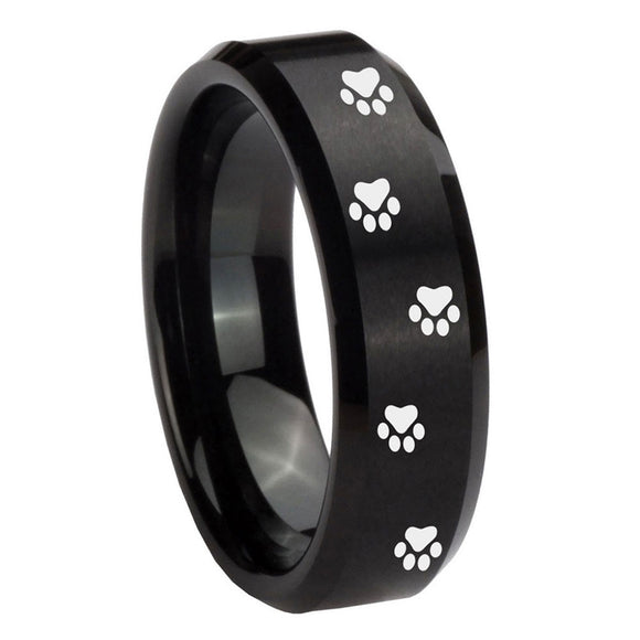 10mm-Paw-Print-Beveled-Edges-Brush-Black-Tungsten-Carbide-Men's-Promise-Rings