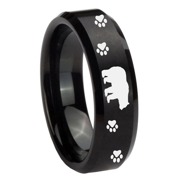 8mm-Bear-and-Paw-Beveled-Edges-Brush-Black-Tungsten-Carbide-Mens-Ring-Engraved