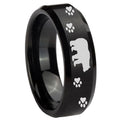 10mm Bear and Paw Beveled Edges Brush Black Tungsten Carbide Mens Ring