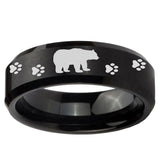 5, 8mm Bear and Paw Beveled Edge Brush Black Tungsten Ring