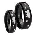 Bear and Paw Beveled Edges Brush Black Tungsten Mens Band Set