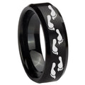 10mm Foot Print Beveled Edges Brush Black Tungsten Carbide Men's Ring