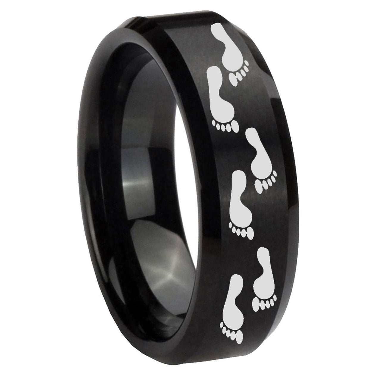 10mm Foot Print Beveled Edges Brush Black Tungsten Carbide Men's Ring