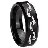 8mm Foot Print Beveled Edges Brush Black Tungsten Carbide Mens Ring Personalized