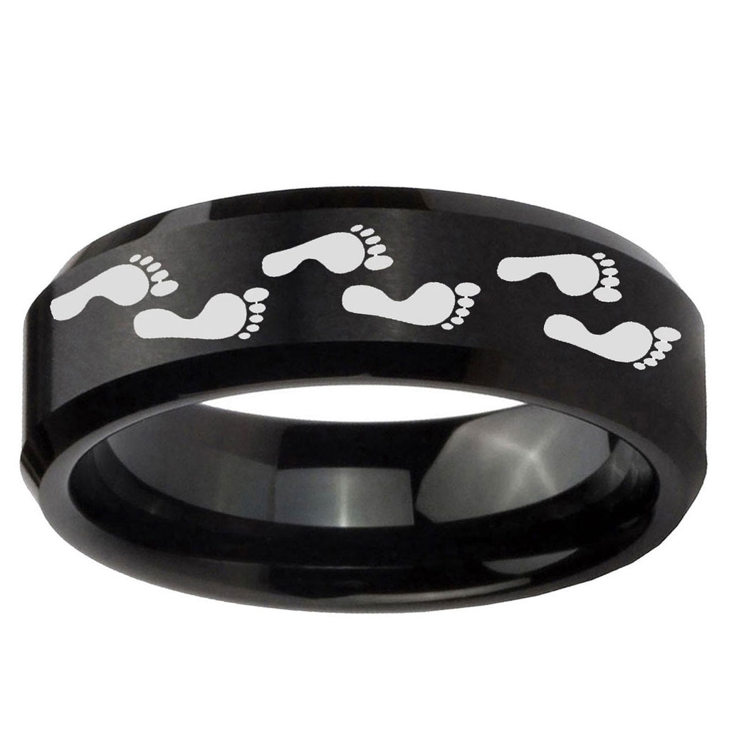 10mm Foot Print Beveled Edge Brush Black Tungsten Ring