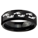 5, 8mm Foot Print Beveled Edge Brush Black Tungsten Ring