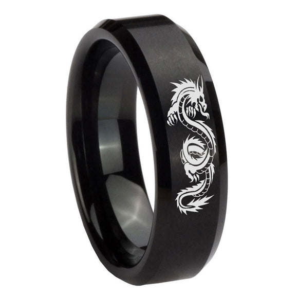 8mm-Dragon-Beveled-Edges-Brush-Black-Tungsten-Carbide-Men's-Wedding-Ring
