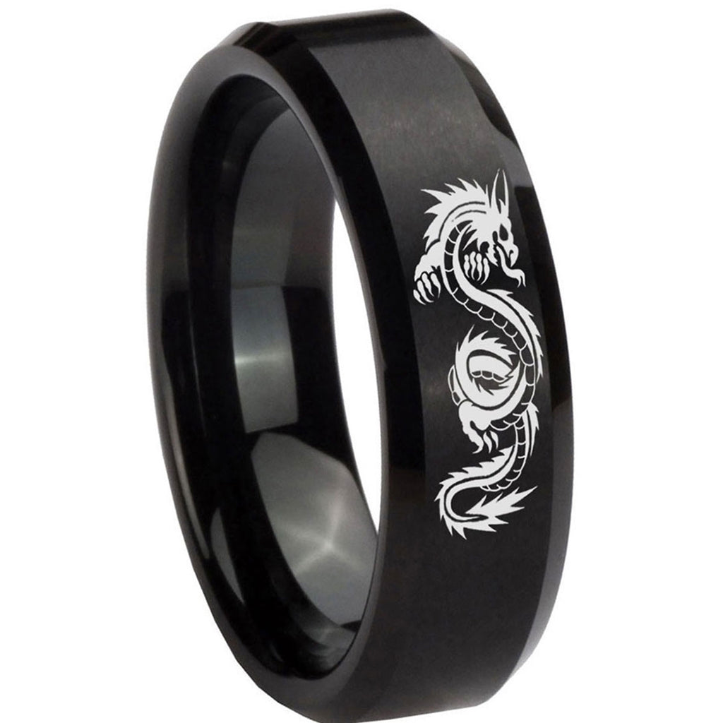 10mm Dragon Beveled Edges Brush Black Tungsten Carbide Men's Wedding Band