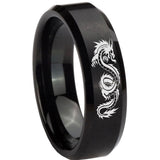 8mm Dragon Beveled Edges Brush Black Tungsten Carbide Men's Wedding Ring