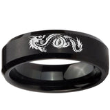 5, 8mm Dragon Beveled Edge Brush Black Tungsten Ring
