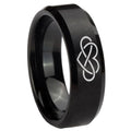 10mm Infinity Love Beveled Edges Brush Black Tungsten Carbide Mens Wedding Ring