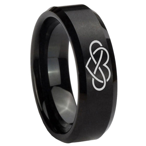 10mm Infinity Love Beveled Edges Brush Black Tungsten Carbide Mens Wedding Ring