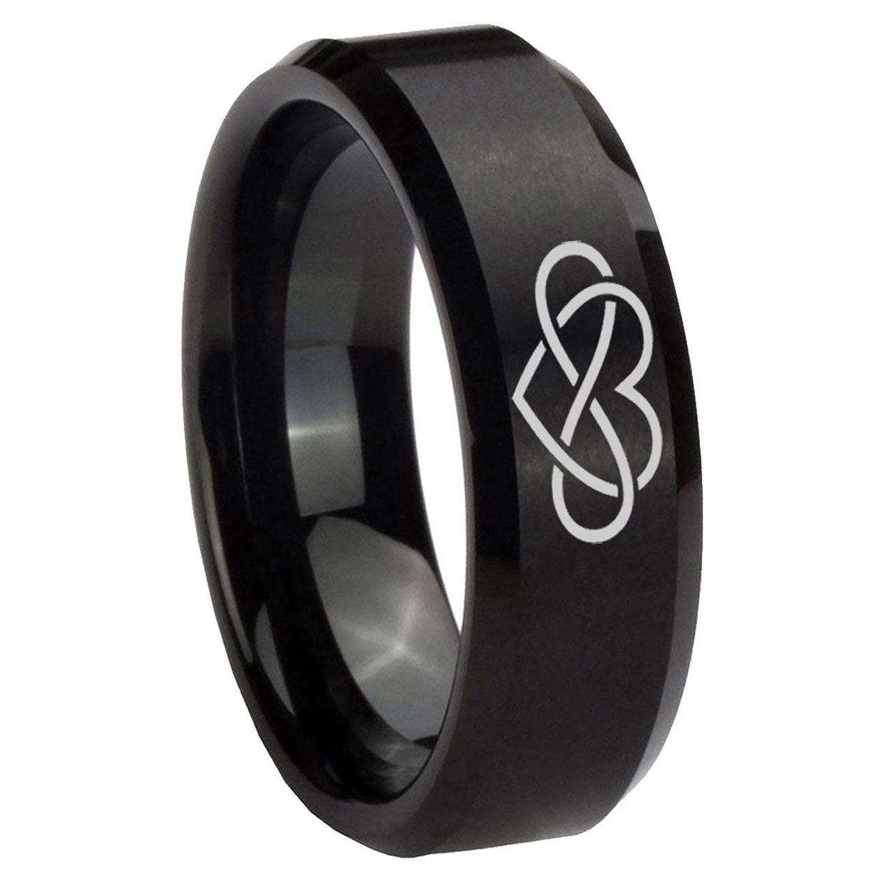 8MM Infinity Love Beveled Brushed Black Tungsten Wedding Band