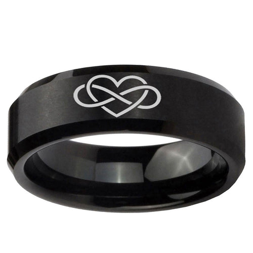 10mm Infinity Love Beveled Edge Brush Black Tungsten Ring