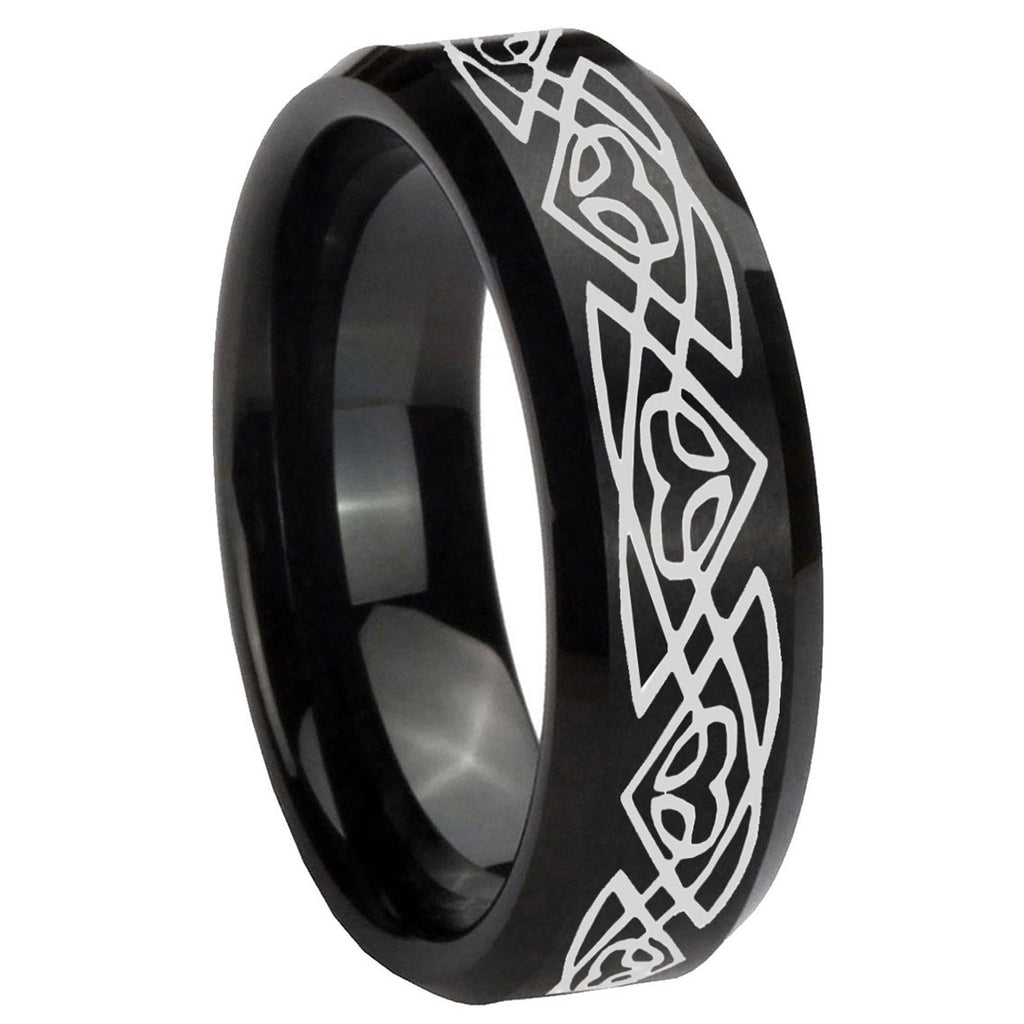 10mm Celtic Braided Beveled Edges Brush Black Tungsten Men's Engagement Ring