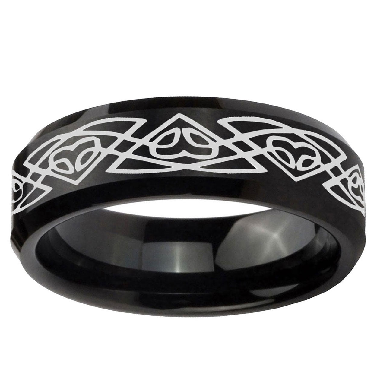 10mm Celtic Braided Beveled Edge Brush Black Tungsten Ring