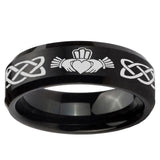 5, 8mm Irish Claddagh Beveled Edge Brush Black Tungsten Ring