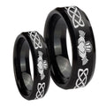 Irish Claddagh Beveled Edges Brush Black Tungsten Wedding Ring Set