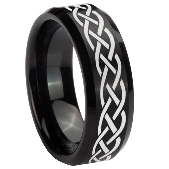 10mm-Celtic-Knot-Beveled-Edges-Brush-Black-Tungsten-Men's-Engagement-Ring