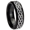 10mm Celtic Knot Beveled Edges Brush Black Tungsten Men's Engagement Ring