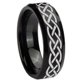 8mm Celtic Knot Beveled Edges Brush Black Tungsten Mens Engagement Ring