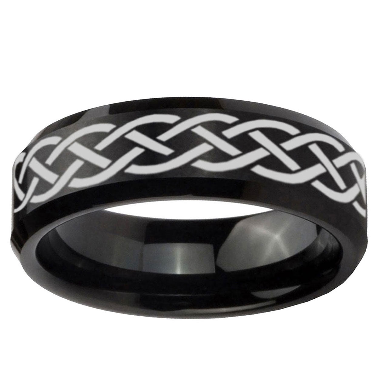 10mm Celtic Knot Beveled Edge Brush Black Tungsten Ring