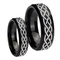 Celtic Knot Beveled Edges Brush Black Tungsten Wedding Set Ring