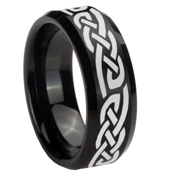 10mm-Celtic-Knot-Infinity-Love-Beveled-Edges-Brush-Black-Tungsten-Men's-Engagement-Ring
