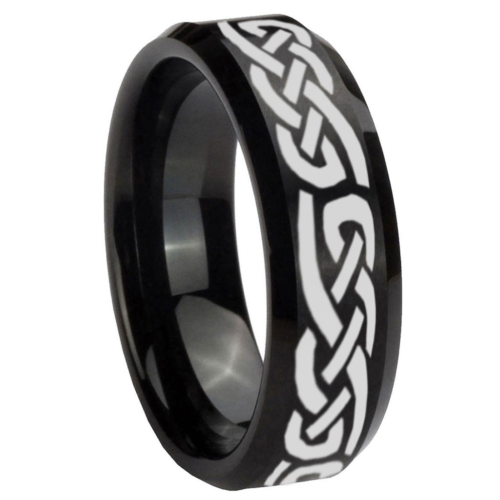 10mm Celtic Knot Infinity Love Beveled Edges Brush Black Tungsten Men's Engagement Ring