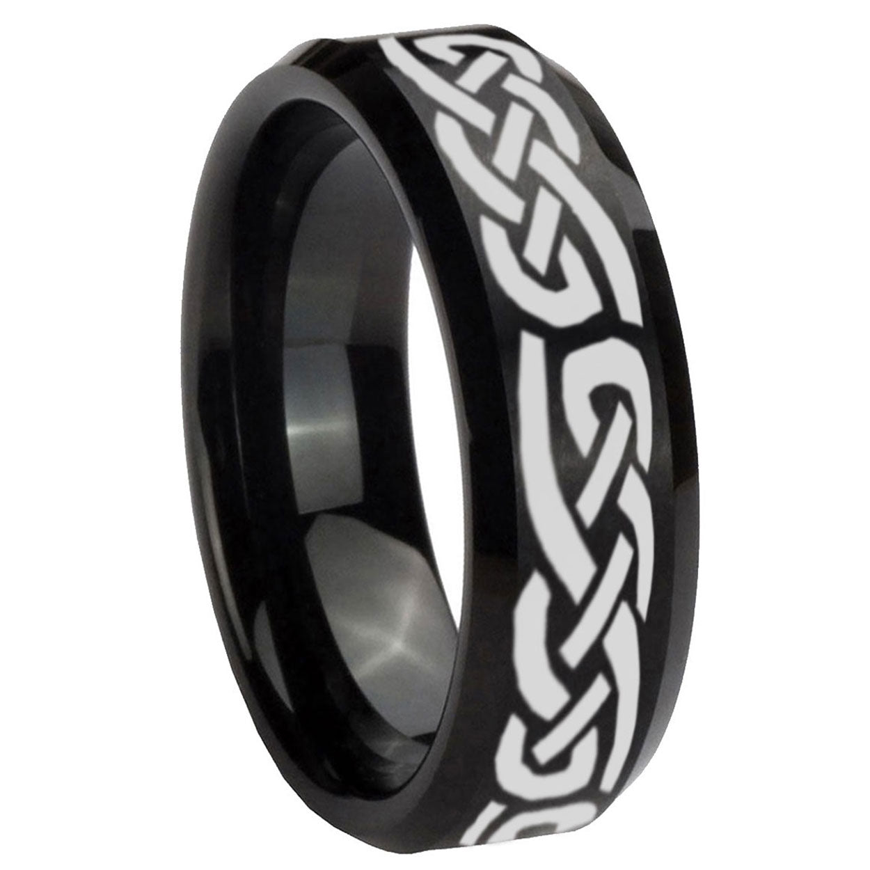 10mm Celtic Knot Infinity Love Beveled Edges Brush Black Tungsten Men's Engagement Ring