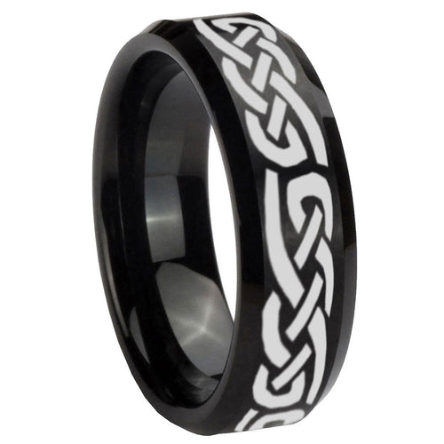 10mm Celtic Knot Infinity Love Beveled Edges Brush Black Tungsten Men's Engagement Ring