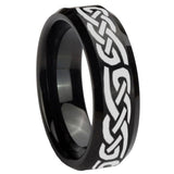 8mm Celtic Knot Infinity Love Beveled Edges Brush Black Tungsten Mens Engagement Ring