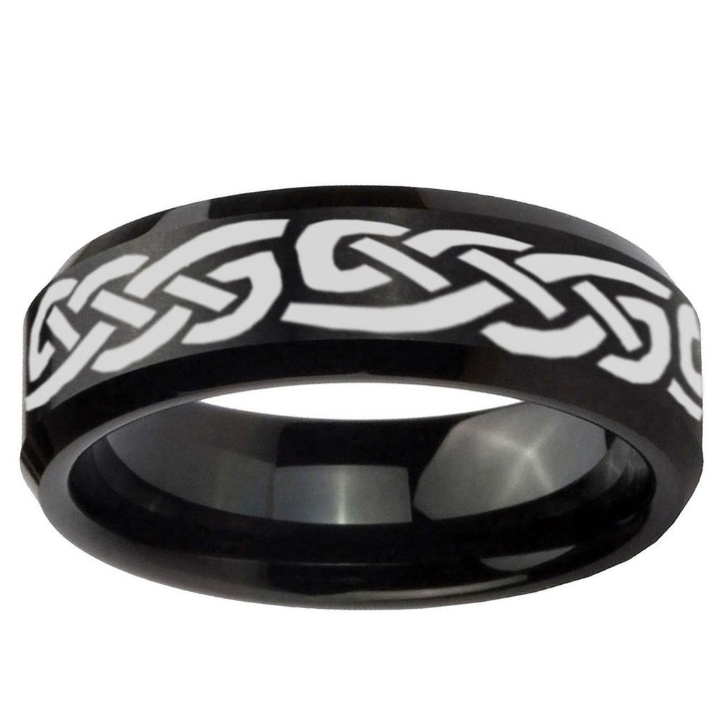 5MM Celtic Knot Infinity Love Beveled Brushed Black Tungsten Band