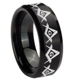 10mm-Masonic-Square-and-Compass-Beveled-Edges-Brush-Black-Tungsten-Men's-Engagement-Ring