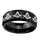 10mm-Masonic-Square-and-Compass-Beveled-Edges-Brush-Black-Tungsten-Men's-Engagement-Ring