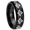 8MM Masonic Square and Compass Beveled Brushed Black Tungsten Band
