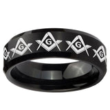 10mm Masonic Square and Compass Beveled Edge Brush Black Tungsten Ring