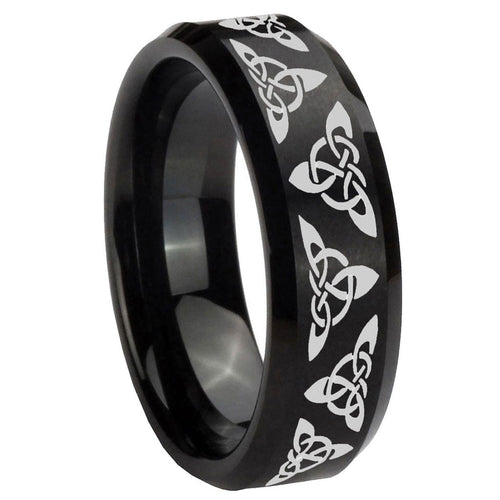10mm Celtic Knot Beveled Edges Brush Black Tungsten Men's Engagement Ring