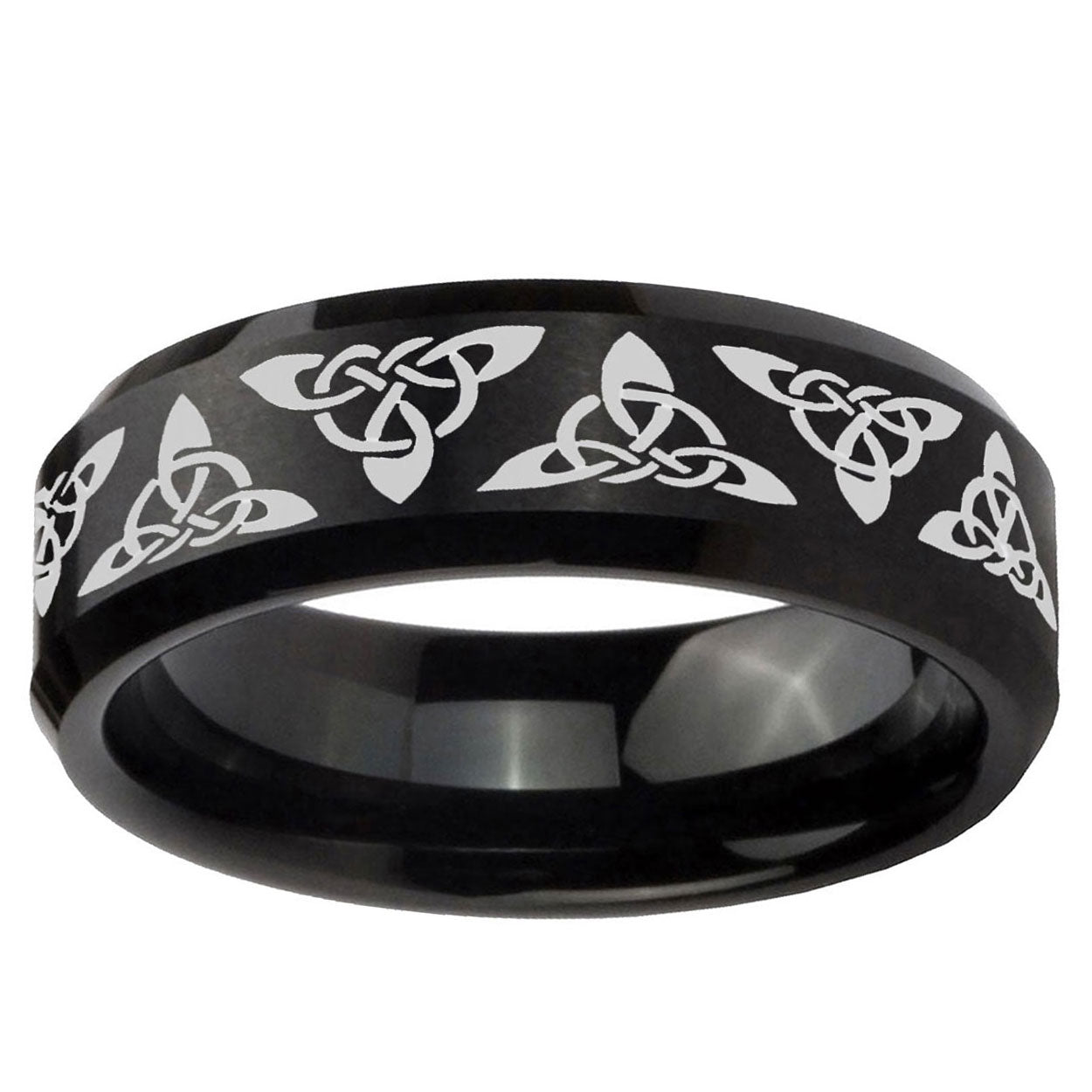 10mm Celtic Knot Beveled Edge Brush Black Tungsten Ring