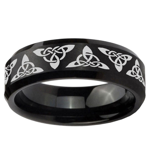 10mm Celtic Knot Beveled Edge Brush Black Tungsten Ring