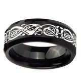 8mm-Celtic-Knot-Dragon-Beveled-Edges-Brush-Black-Tungsten-Carbide-Men's-Ring