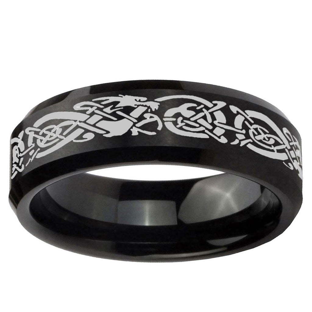 5MM Celtic Knot Dragon Beveled Brushed Black Tungsten Wedding Band
