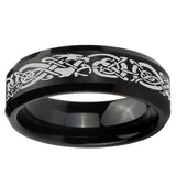 10mm Celtic Knot Dragon Beveled Edge Brush Black Tungsten Ring