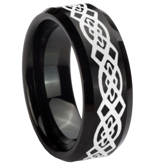 10mm-Celtic-Knot-Beveled-Edges-Brush-Black-Tungsten-Carbide-Wedding-Bands-Ring