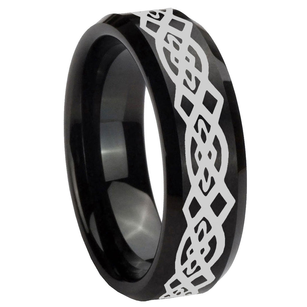 10mm Celtic Knot Beveled Edges Brush Black Tungsten Carbide Wedding Bands Ring
