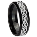 10mm Celtic Knot Beveled Edges Brush Black Tungsten Carbide Wedding Bands Ring